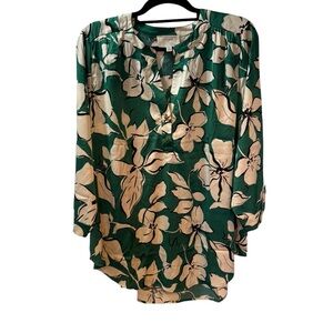 Flower & Feather Green White Floral Blouse 3/4 Sleeve Cottagecore Size 2XL NWT
